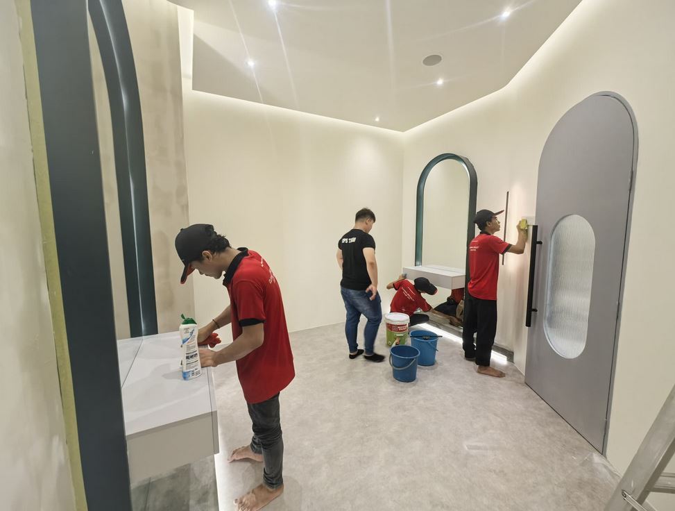 Ultra Cleaning crew preparing an empty unit during move in move out cleaning in Malaysia